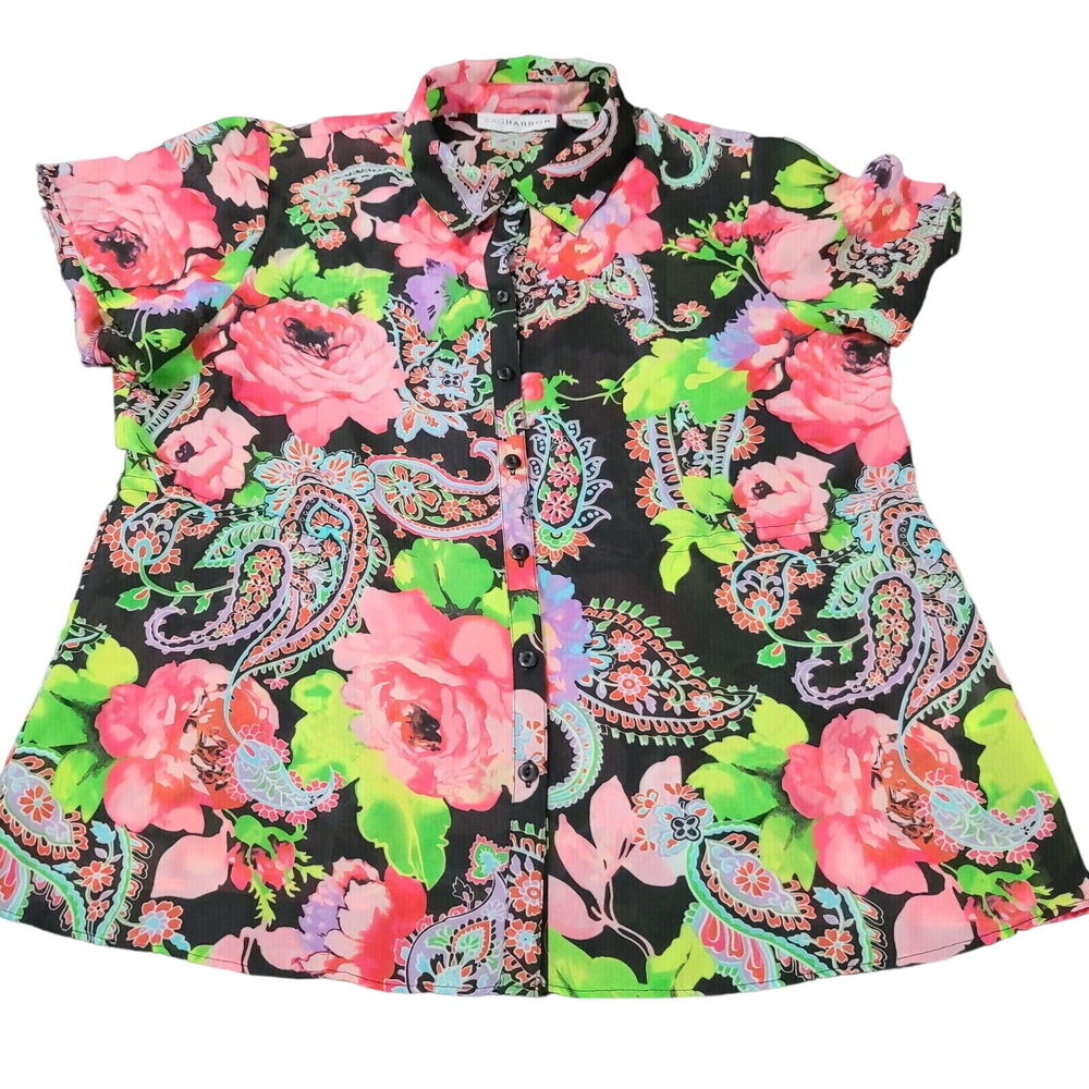 Sag Harbor Womens Button Up Shirt Multicolor Size Medium 100% Polyester